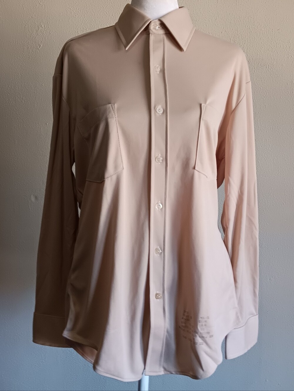 VTG Sears Tan Printed Size Button Up Long Sleeve Pointed Collar Shirt Western